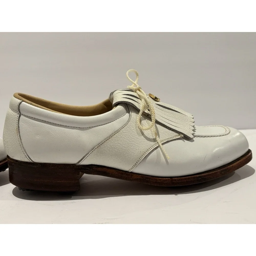 FootJoy‎ Classics Kiltie Golf Shoes 8C Softspikes Vintage Gold FJ Medallion RARE